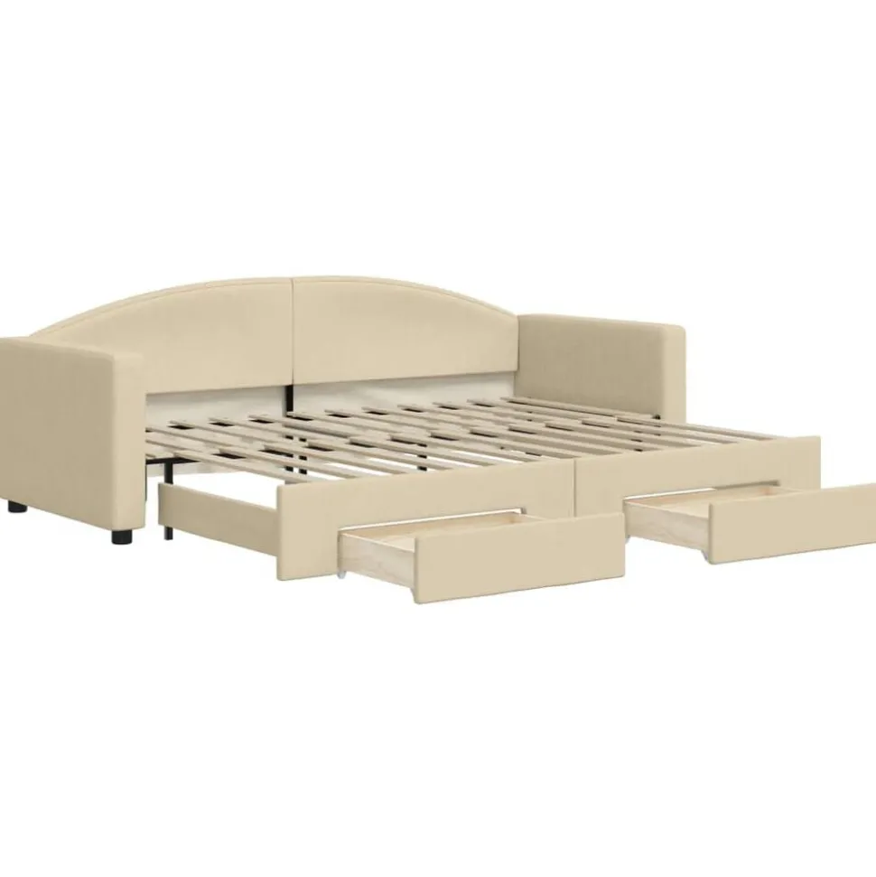 vidaXL Slaapbank met onderschuifbed en lades 80x200 cm stof crèmekleur