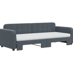vidaXL Slaapbank onderschuifbed matrassen 80x200cm fluweel donkergrijs