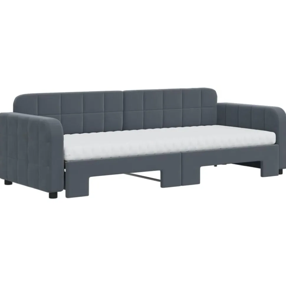 vidaXL Slaapbank onderschuifbed matrassen 80x200cm fluweel donkergrijs