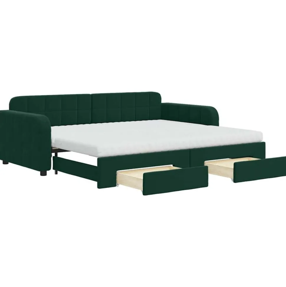 vidaXL Slaapbank onderschuifbed en lades 90x200 cm fluweel donkergroen