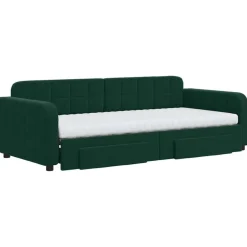 vidaXL Slaapbank onderschuifbed en lades 90x200 cm fluweel donkergroen