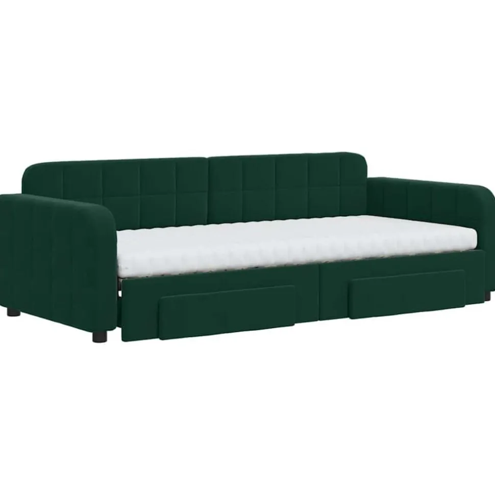 vidaXL Slaapbank onderschuifbed en lades 90x200 cm fluweel donkergroen