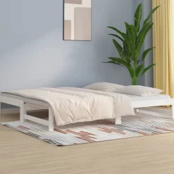 vidaXL Slaapbank uitschuifbaar massief grenenhout wit 2x(90x200) cm