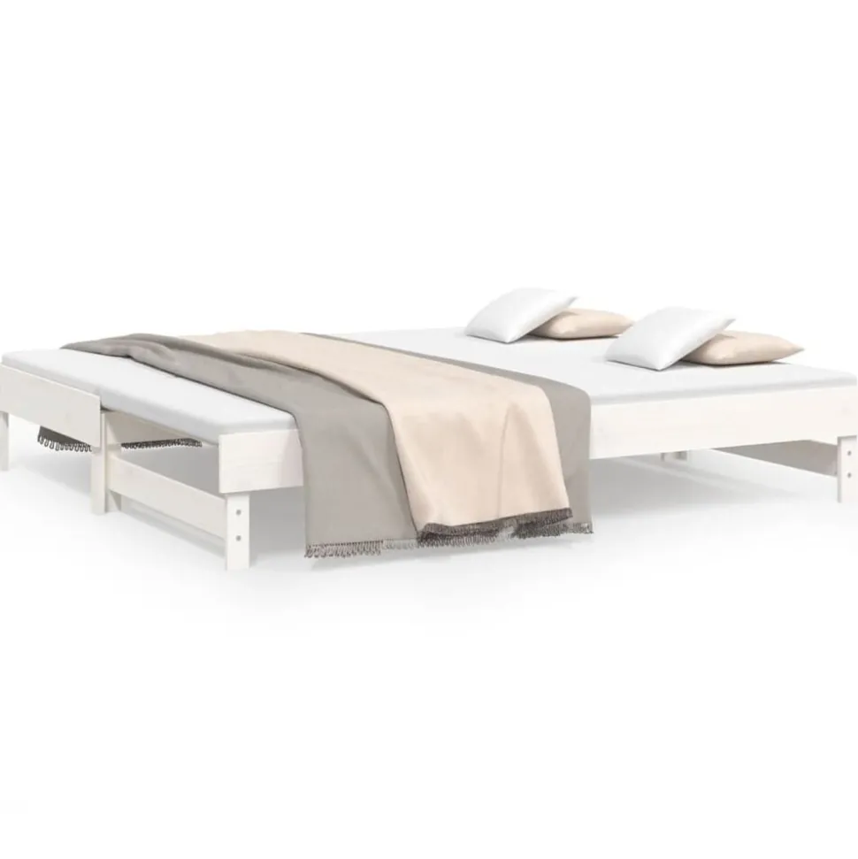 vidaXL Slaapbank uitschuifbaar 2x(100x200) cm massief grenenhout wit