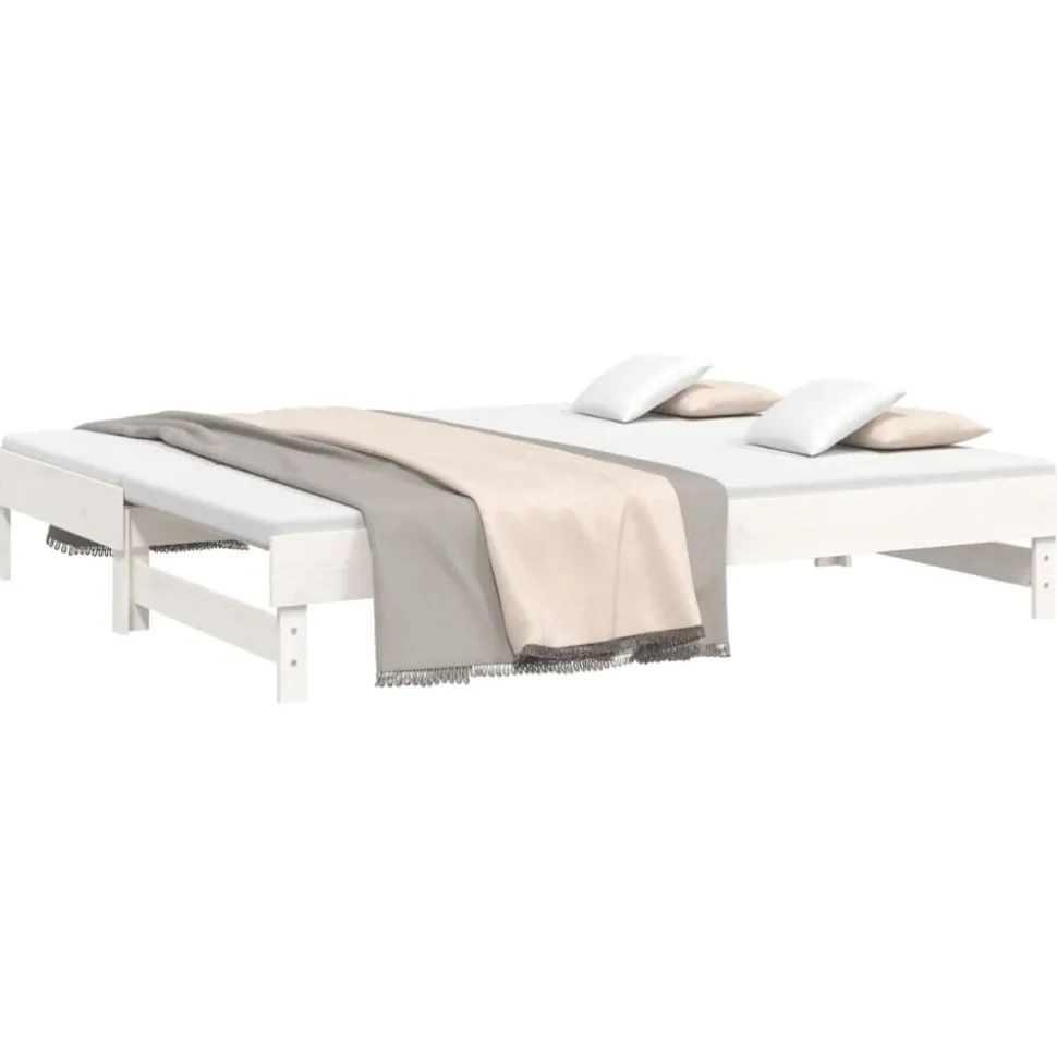 vidaXL Slaapbank uitschuifbaar 2x(100x200) cm massief grenenhout wit