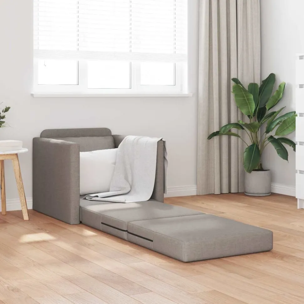 vidaXL Slaapbank vloermodel 2-in-1 112x174x55 cm stof taupe