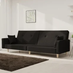 vidaXL Slaapbank 2-zits met 2 kussens stof zwart