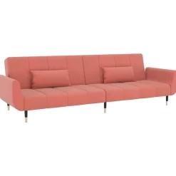 vidaXL Slaapbank 2-zits met 2 kussens fluweel roze