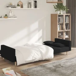 vidaXL Slaapbank 2-zits met 2 kussens stof zwart