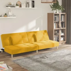 vidaXL Slaapbank 2-zits met 2 kussens stof geel