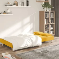 vidaXL Slaapbank 2-zits met 2 kussens stof geel