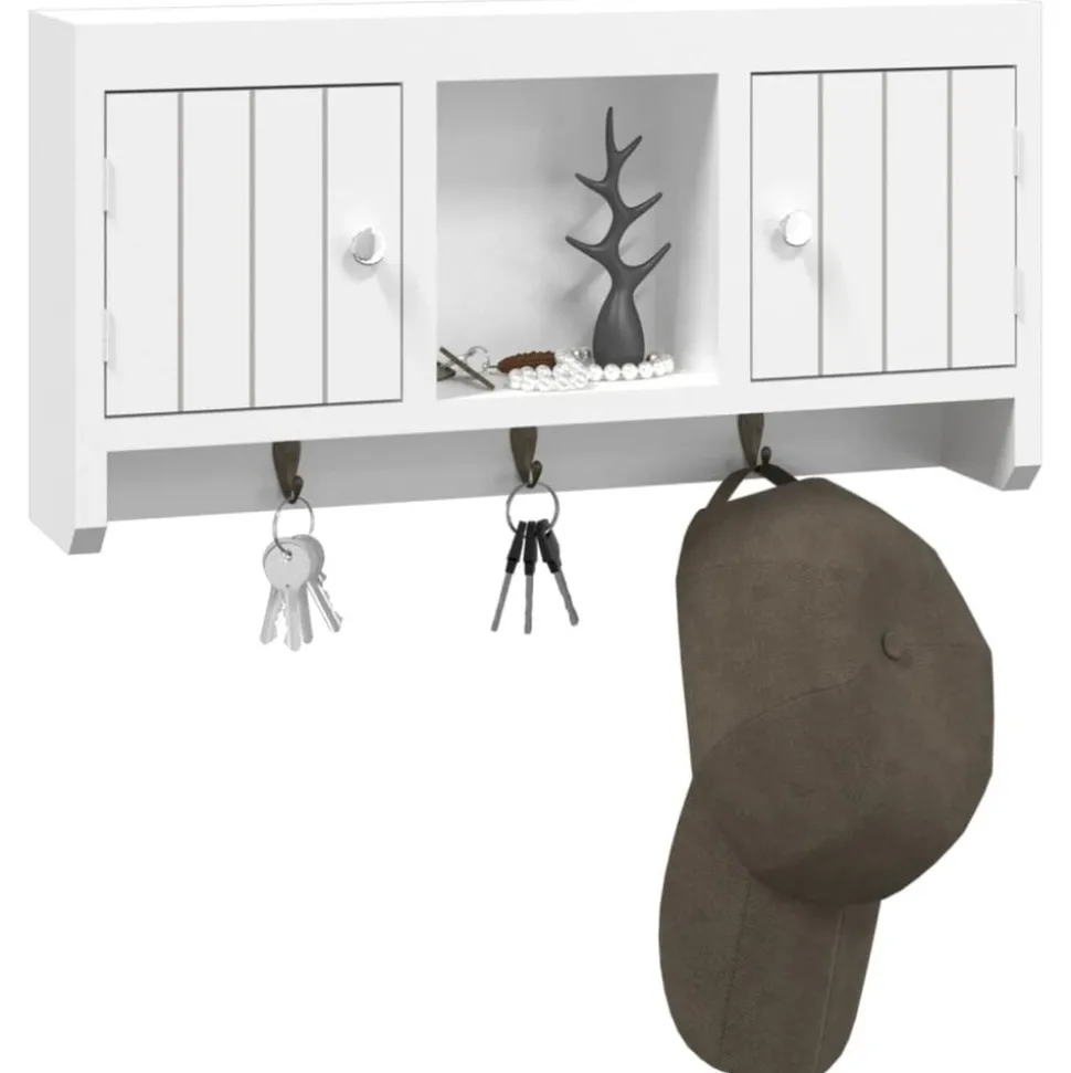 vidaXL Sleutelkastje 40x8,5x20 cm bewerkt hout en staal wit