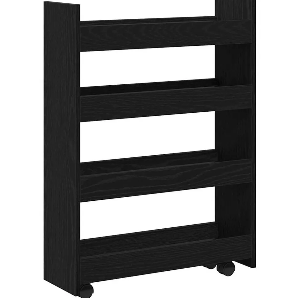 vidaXL Smalle Opbergtrolley Zwart Eiken 60 x 20 x 82 cm Bewerkt hout