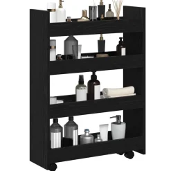 vidaXL Smalle Opbergtrolley Zwart Eiken 60 x 20 x 82 cm Bewerkt hout
