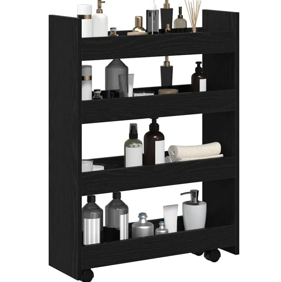 vidaXL Smalle Opbergtrolley Zwart Eiken 60 x 20 x 82 cm Bewerkt hout