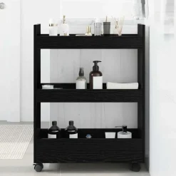 vidaXL Smalle Opbergtrolley Zwart Eiken 60 x 22 x 80 cm Bewerkt hout