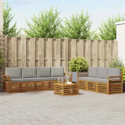 vidaXL Sofa-Sets 8 pcs Natuurlijk en Lichtgrijs Massief Acaciahout