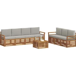 vidaXL Sofa-Sets 8 pcs Natuurlijk en Lichtgrijs Massief Acaciahout