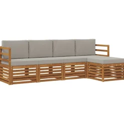 vidaXL Sofa-Sets 5 pcs Natuurlijk en Lichtgrijs Massief Acaciahout