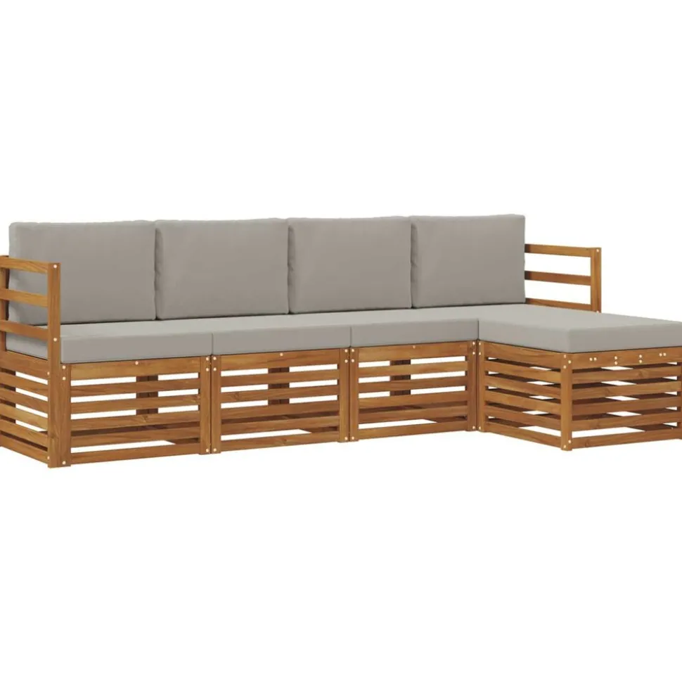 vidaXL Sofa-Sets 5 pcs Natuurlijk en Lichtgrijs Massief Acaciahout