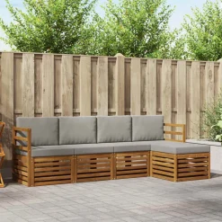 vidaXL Sofa-Sets 5 pcs Natuurlijk en Lichtgrijs Massief Acaciahout
