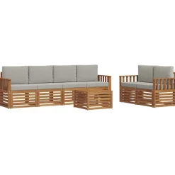 vidaXL Sofa-Sets 7 pcs Natuurlijk en Lichtgrijs Massief Acaciahout