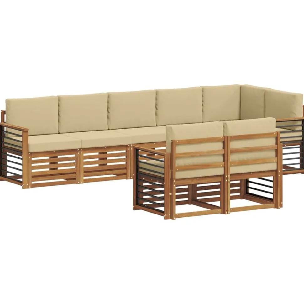vidaXL Sofa-Sets 8 pcs Natuurlijk en Beige Massief Acaciahout