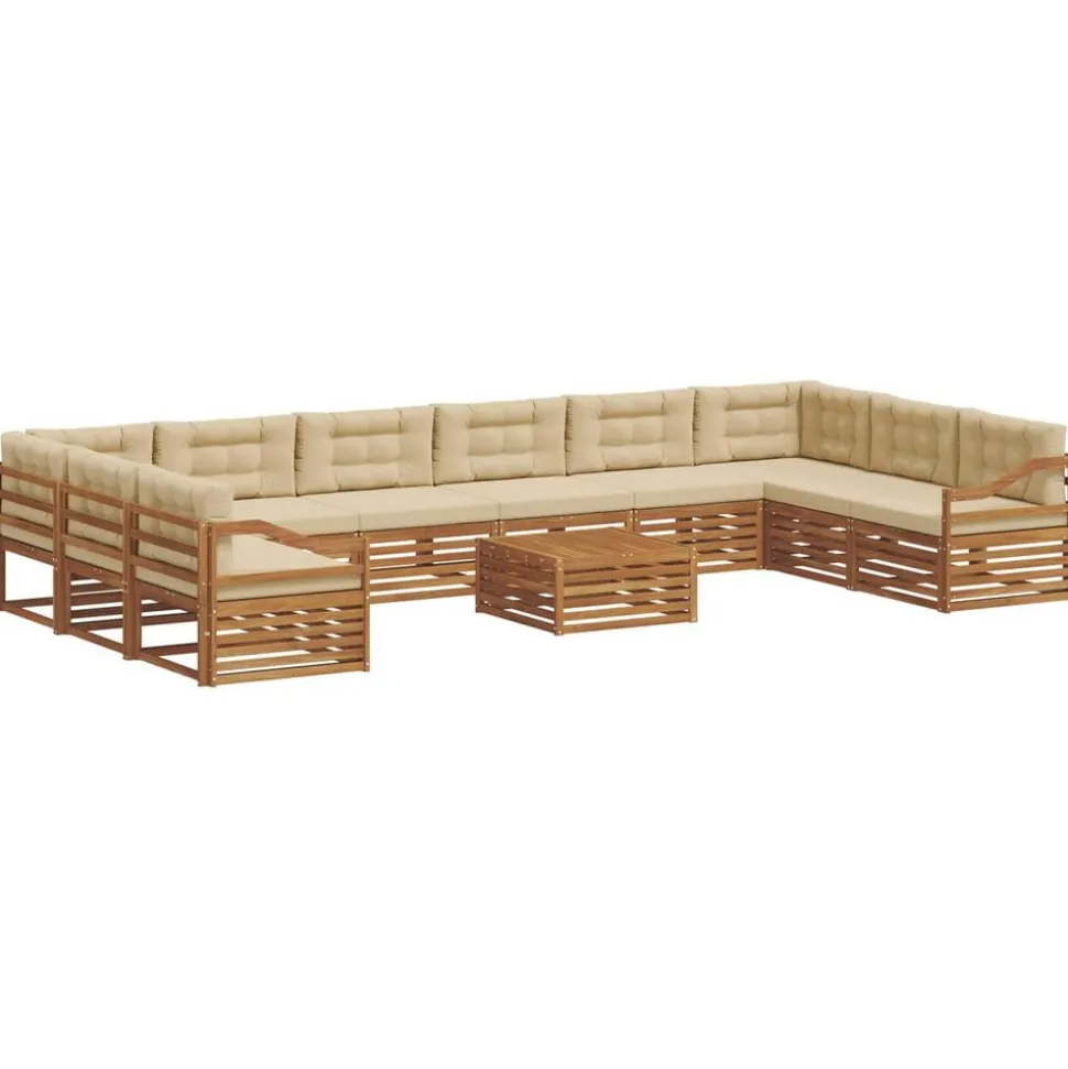 vidaXL Sofa-Sets 11 pcs Natuurlijk en Beige Massief Acaciahout