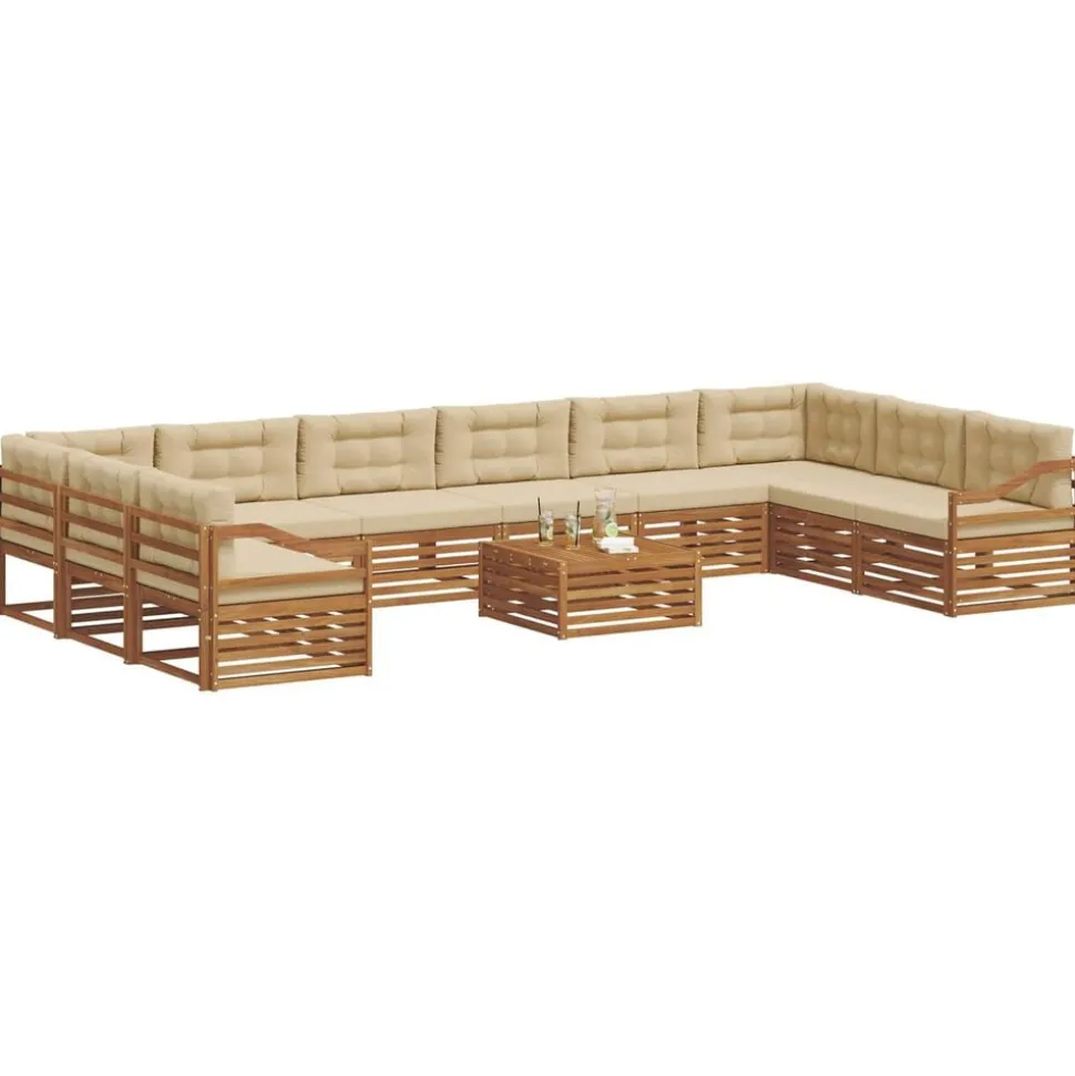 vidaXL Sofa-Sets 11 pcs Natuurlijk en Beige Massief Acaciahout