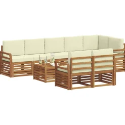 vidaXL Sofa-Sets 9 pcs Natuurlijk en Crème Massief Acaciahout
