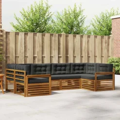 vidaXL Sofa-Sets 6 pcs Natuurlijk en Antraciet Massief Acaciahout
