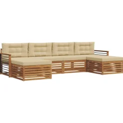 vidaXL Sofa-Sets 6 pcs Natuurlijk en Beige Massief Acaciahout