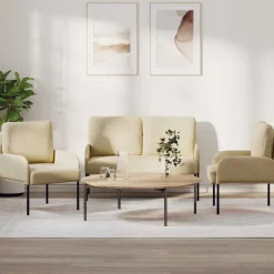 vidaXL Sofa-Sets met kussen 3 pcs Crème 115 x 56 x 80 cm Multiplex