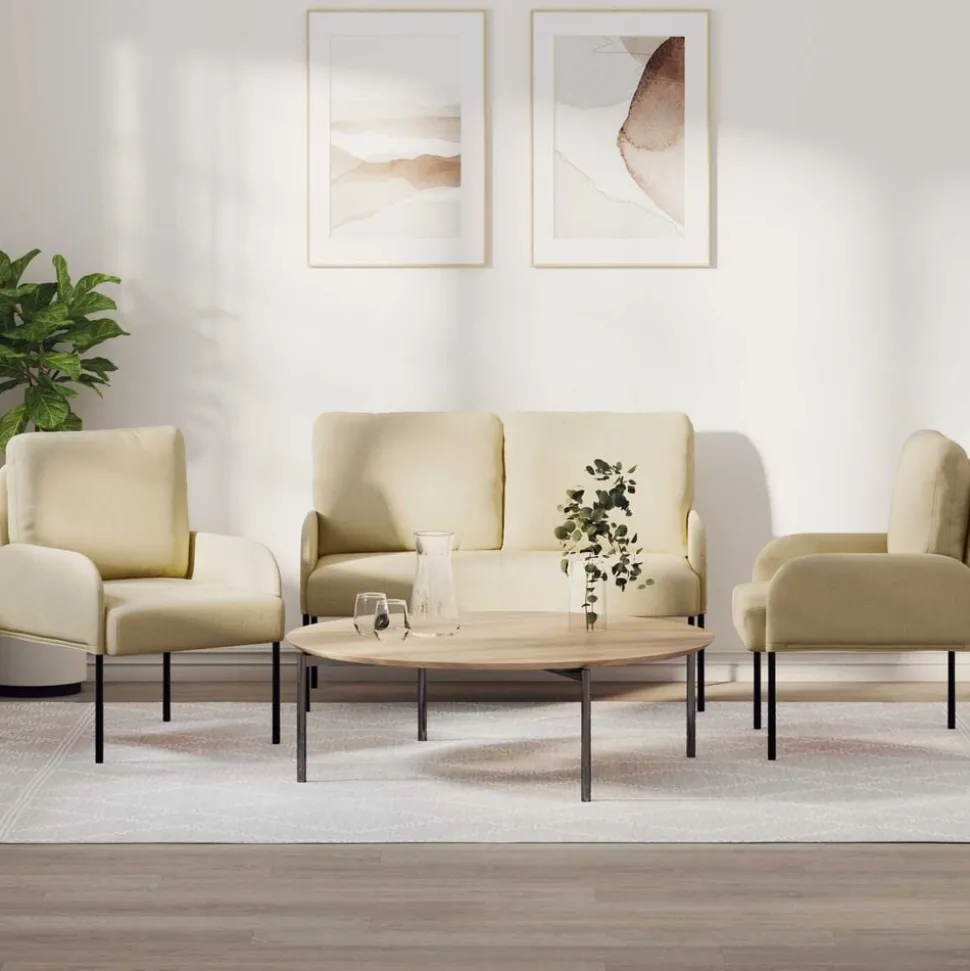 vidaXL Sofa-Sets met kussen 3 pcs Crème 115 x 56 x 80 cm Multiplex