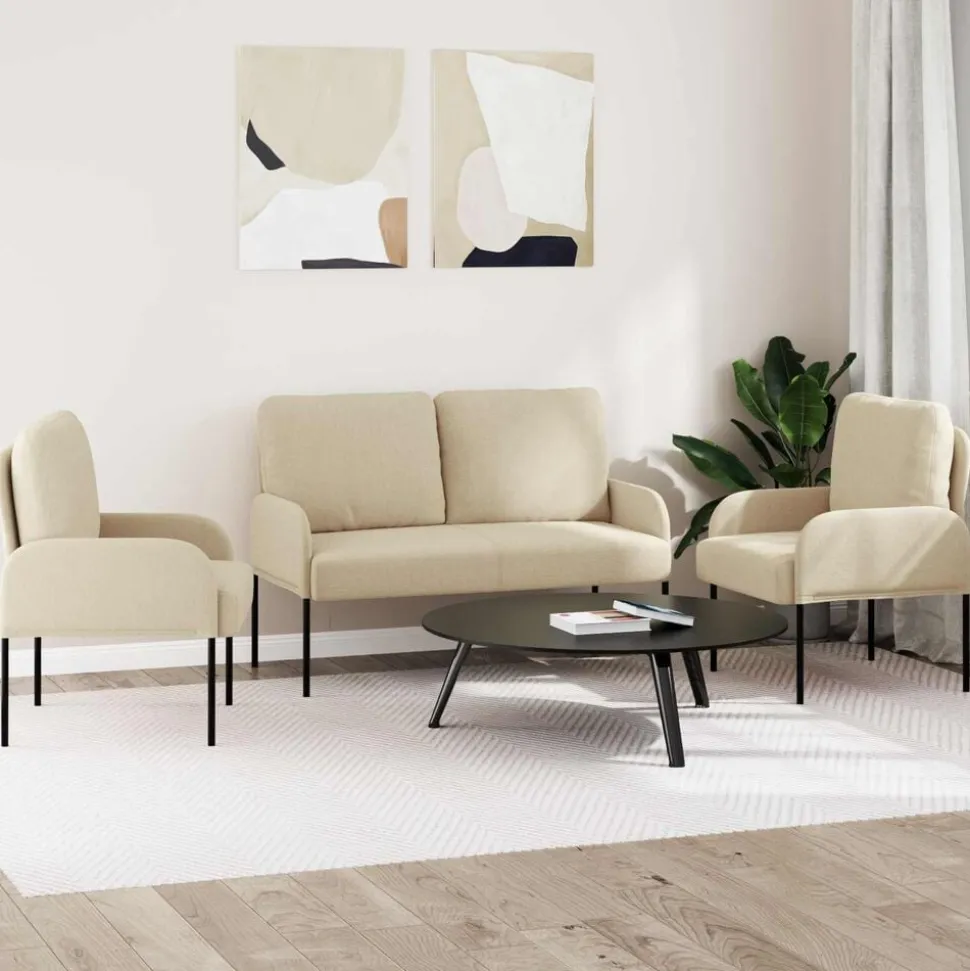 vidaXL Sofa-Sets met kussen 3 pcs Crème 115 x 56 x 80 cm Multiplex
