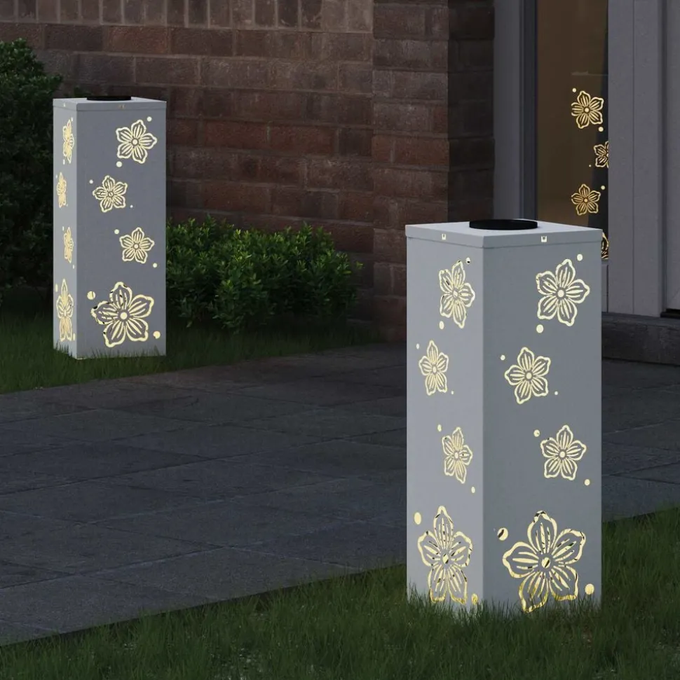 vidaXL Solar LED Pad Licht 2 pcs Wit Koudgewalst staal