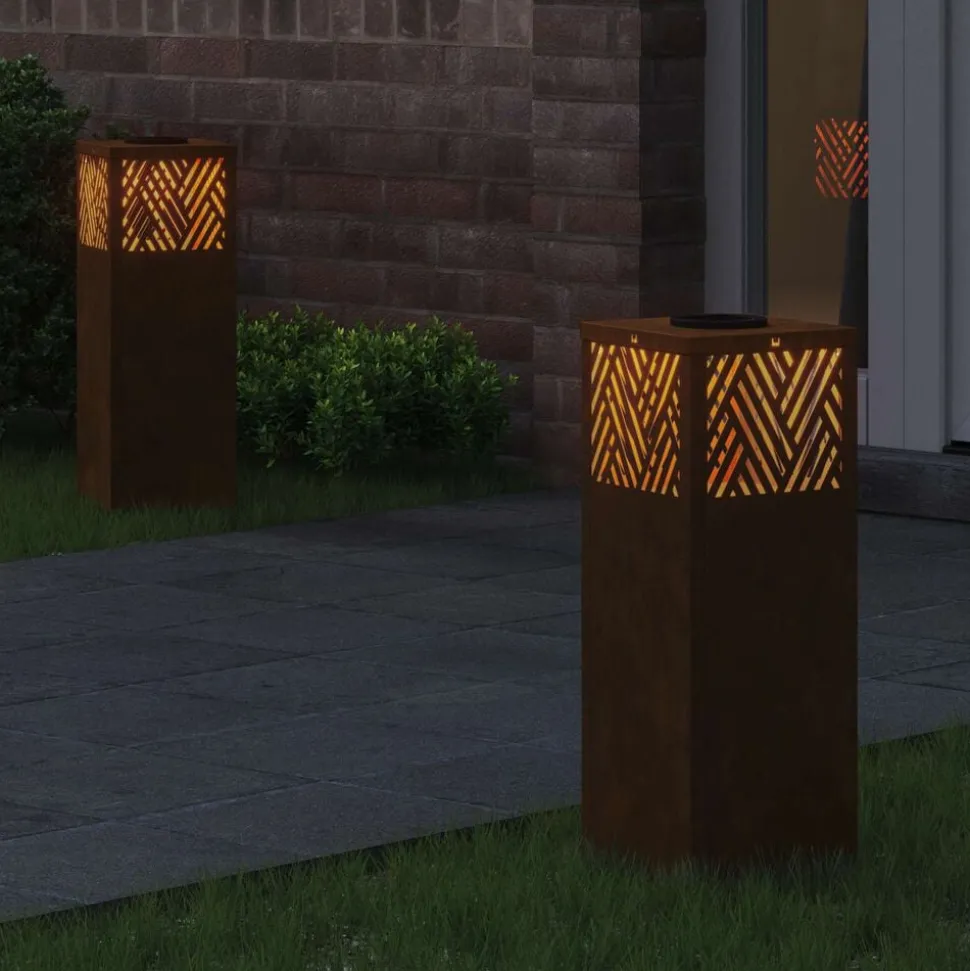 vidaXL Solar LED Pad Licht 2 pcs Brons Cortenstaal