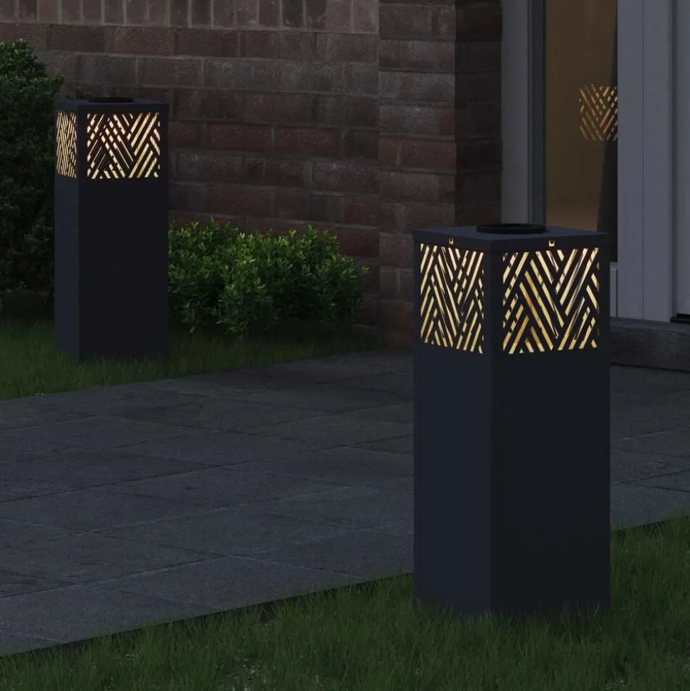 vidaXL Solar LED Pad Licht 2 pcs Antraciet Koudgewalst staal