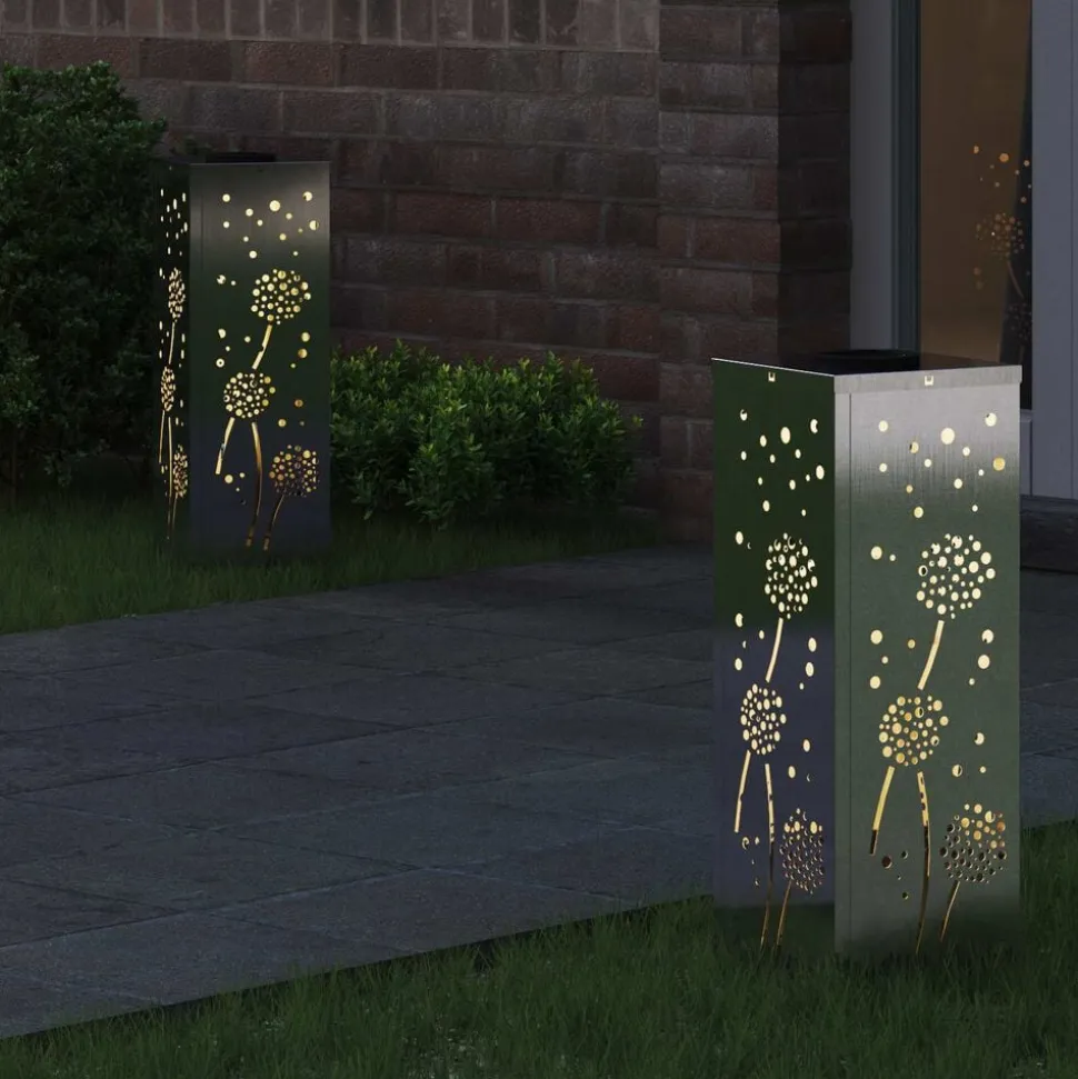 vidaXL Solar LED Pad Licht 2 pcs Zilver Roestvrij staal