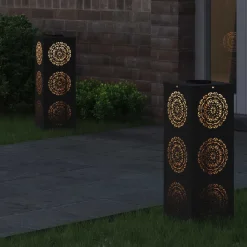 vidaXL Solar LED Pad Licht 2 pcs Zwart Koudgewalst staal