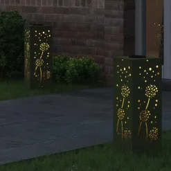 vidaXL Solar LED Pad Licht 2 pcs Olijf Groen Koudgewalst staal