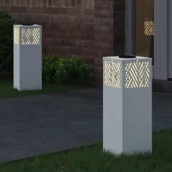 vidaXL Solar LED Pad Licht 2 pcs Wit Koudgewalst staal