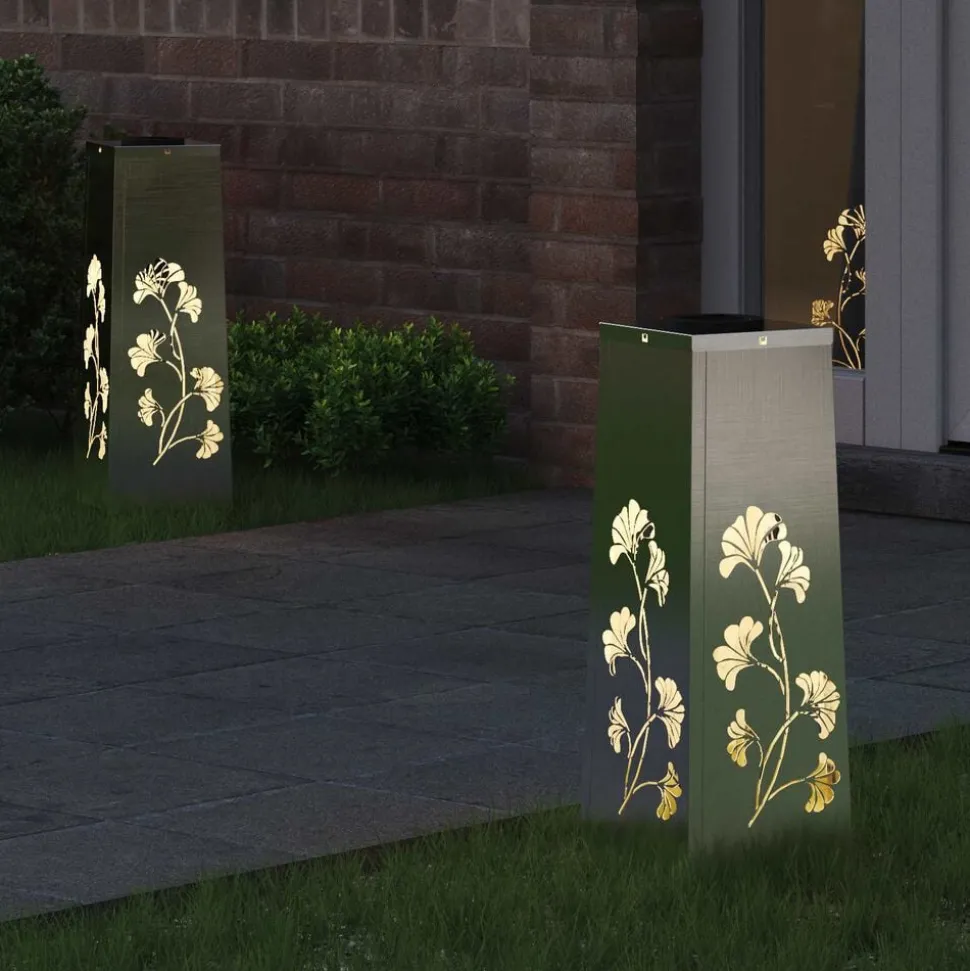 vidaXL Solar LED Pad Licht 2 pcs Zilver Roestvrij staal