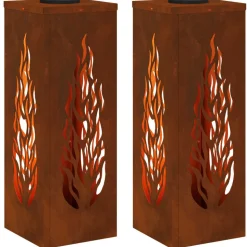 vidaXL Solar LED Pad Licht 2 pcs Brons Cortenstaal