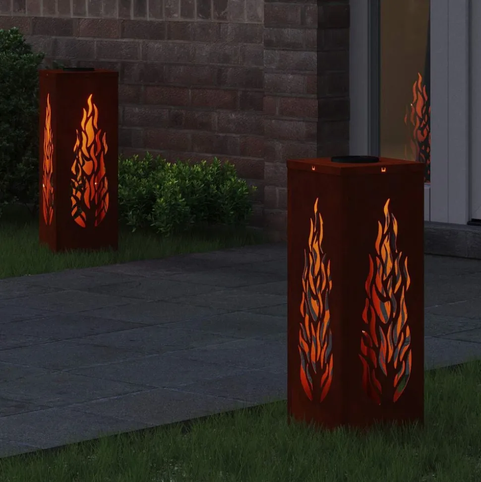 vidaXL Solar LED Pad Licht 2 pcs Brons Cortenstaal