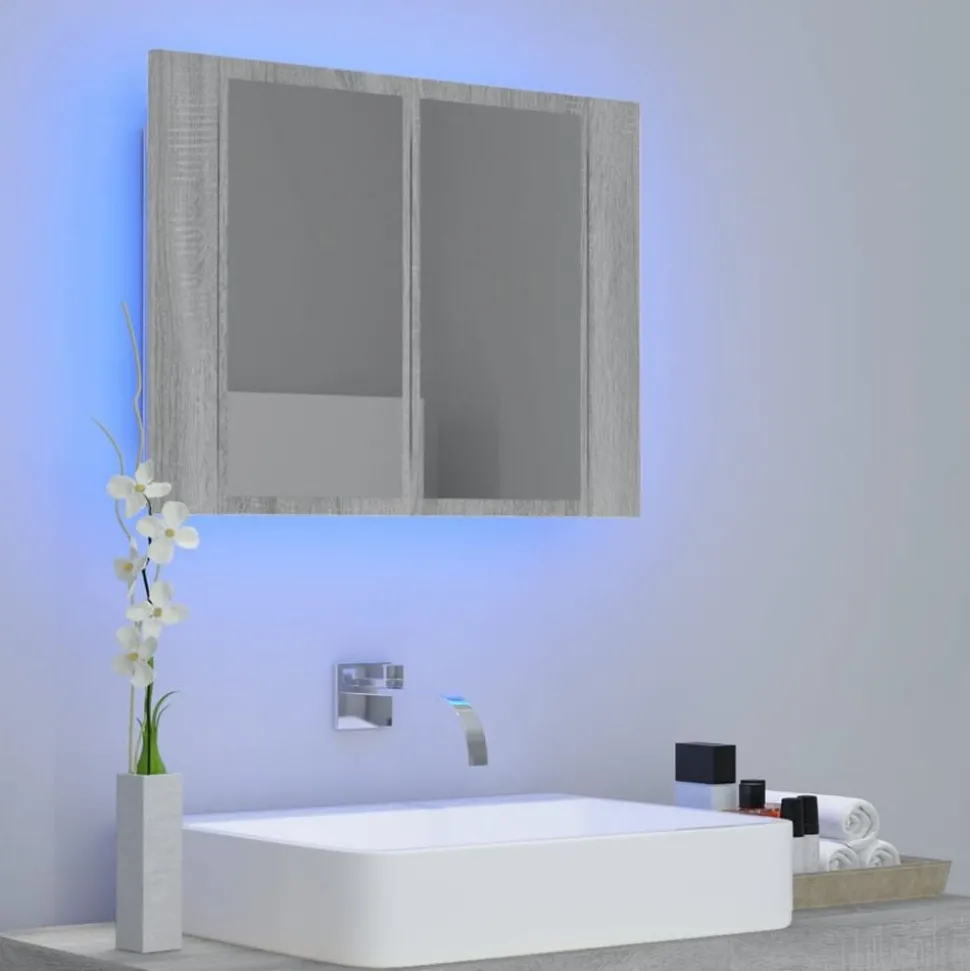 vidaXL Spiegelkast LED 60x12x45 cm bewerkt hout grijs sonoma eiken