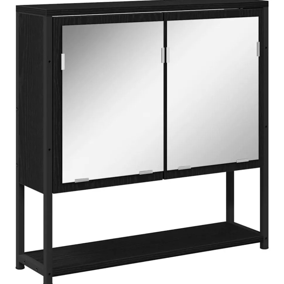 vidaXL Spiegelkast met plank Zwart Eiken 60 x 16 x 60 cm Bewerkt hout