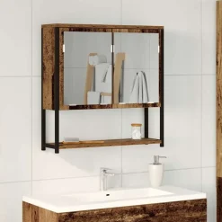 vidaXL Spiegelkast met plank Oudhout 60 x 16 x 60 cm Bewerkt hout