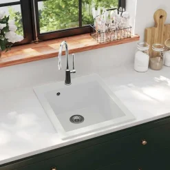 vidaXL Spoelbak opbouw enkele bak graniet wit