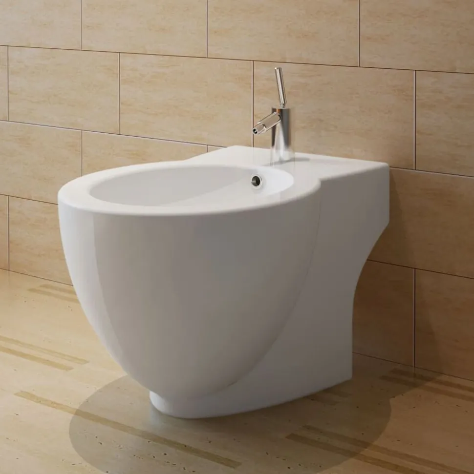 vidaXL Staand bidet rond keramiek wit